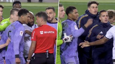 Jude Bellingham Shown Red Card for Protesting After Referee Controversially Disallows Real Madrid’s Late Winner Against Valencia in La Liga 2023–24 (Watch Video)